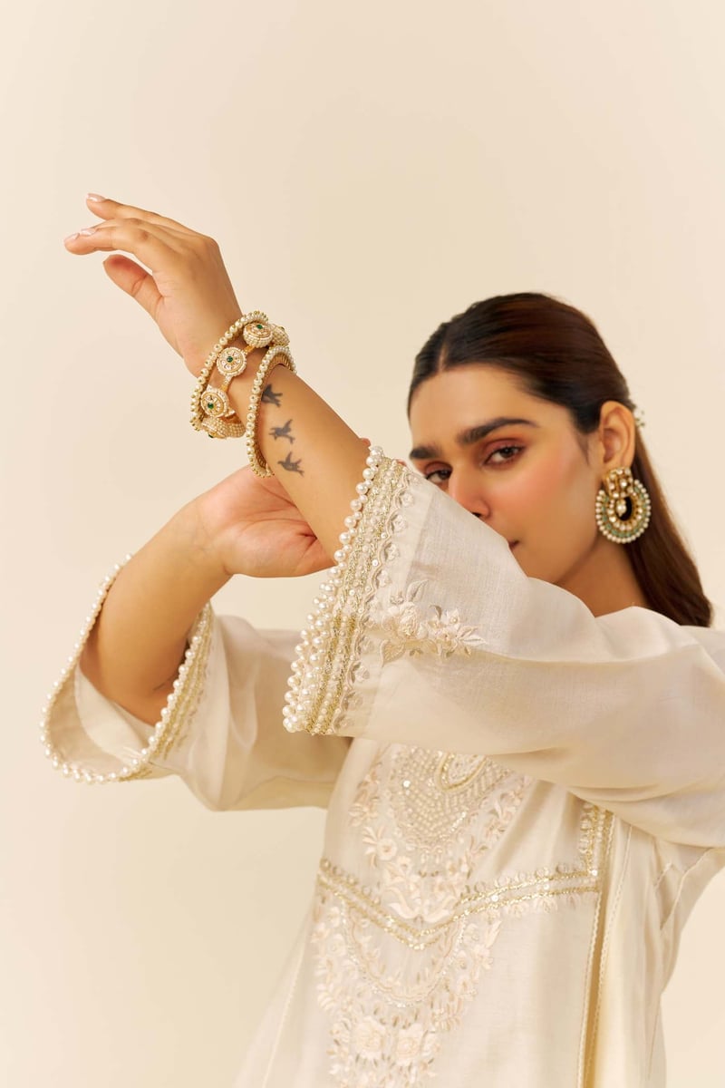 Daisy Ivory Embroidered Short Kurta and Salwar Set