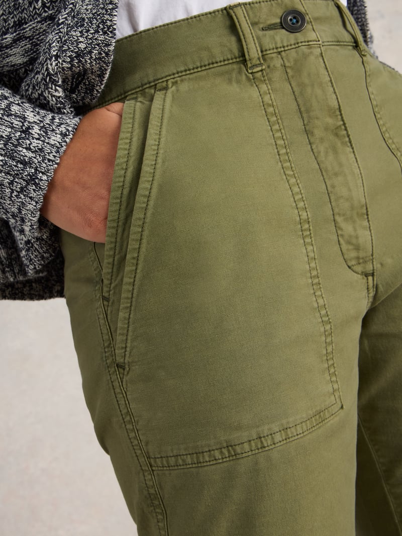 Khaki Green Relaxed-Fit Chino Trousers
