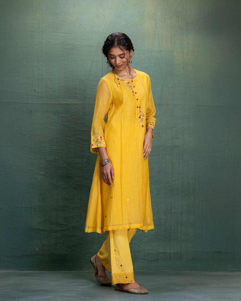 Yellow Machine Embroidery Co-Ord Set