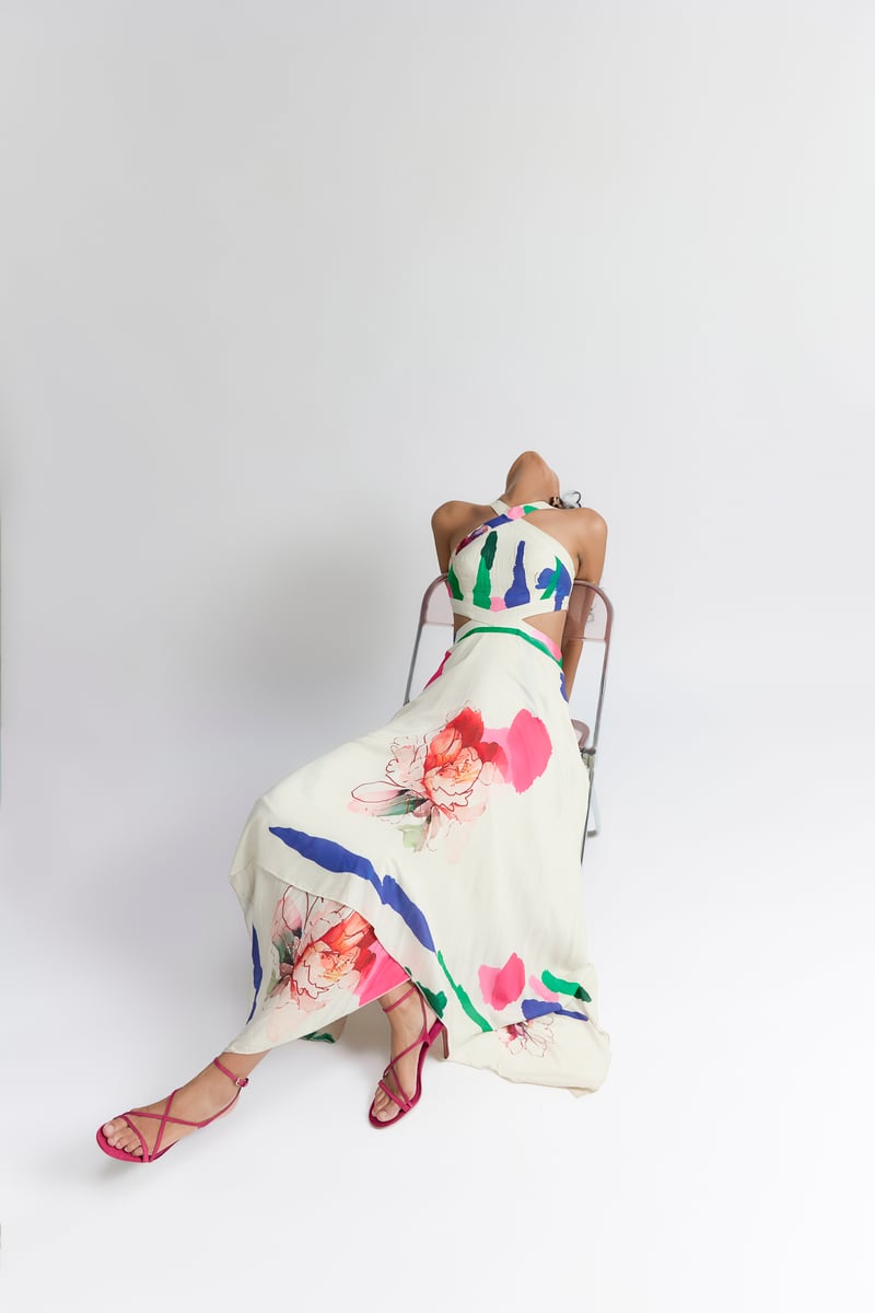 Colour Splash Blosson Printed  Dress