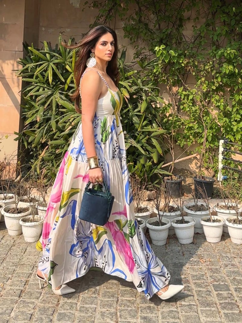 Multicolor Printed Tiered Maxi Dress in Bemberg Silk