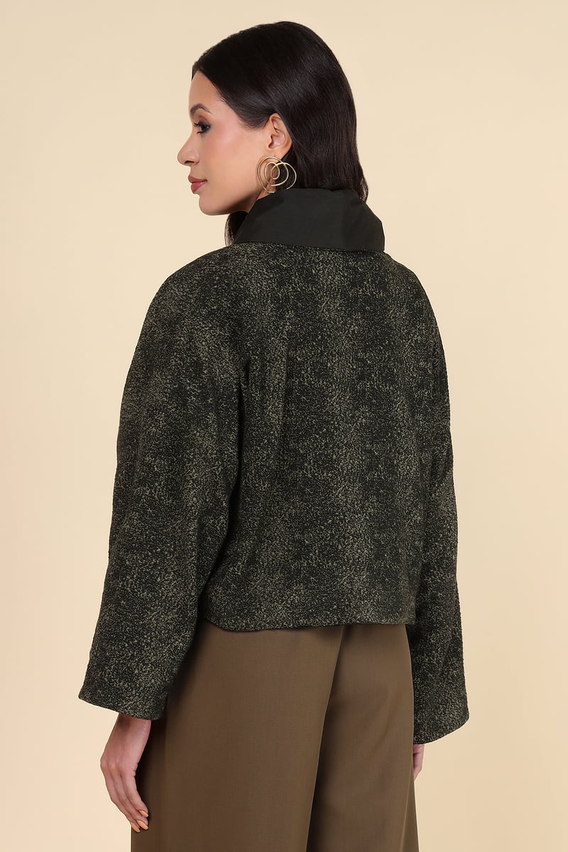 Black/Khakhi Cropped Wrap Jacket with Tie Belt