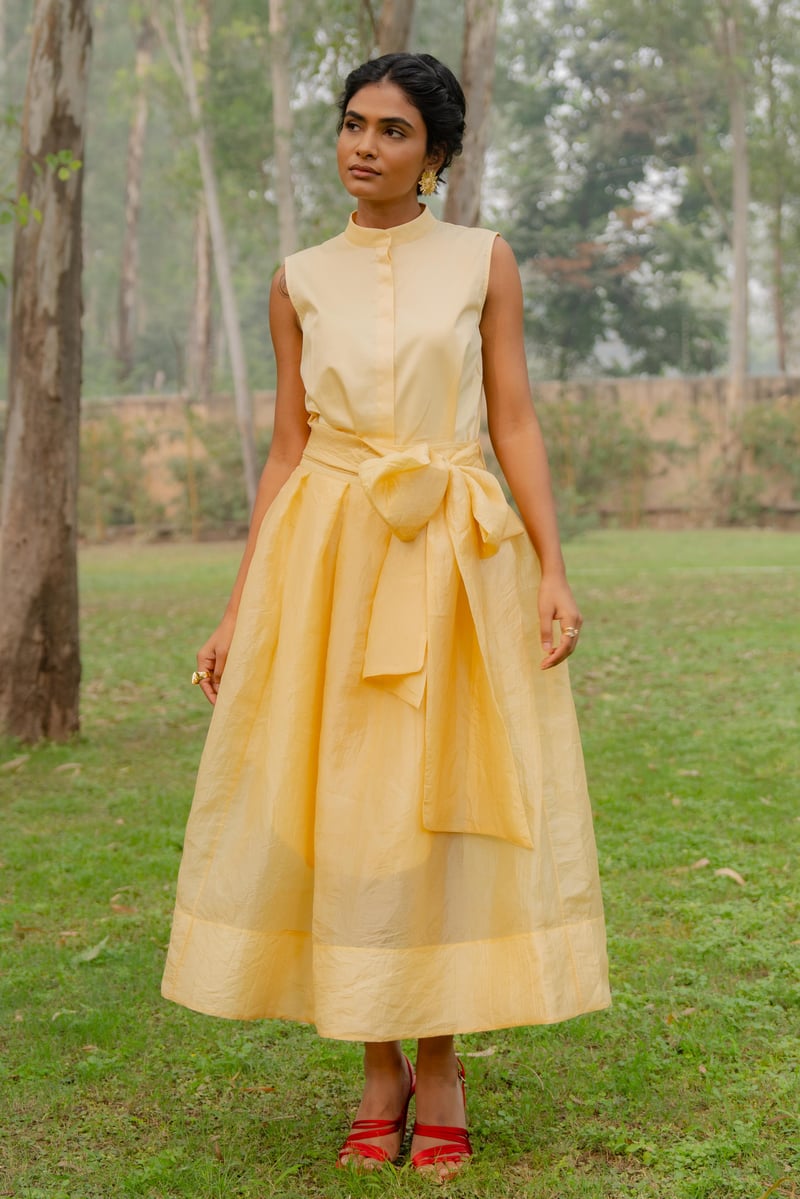 Butter Yellow Dress and Organza Skirt Co-ord Set