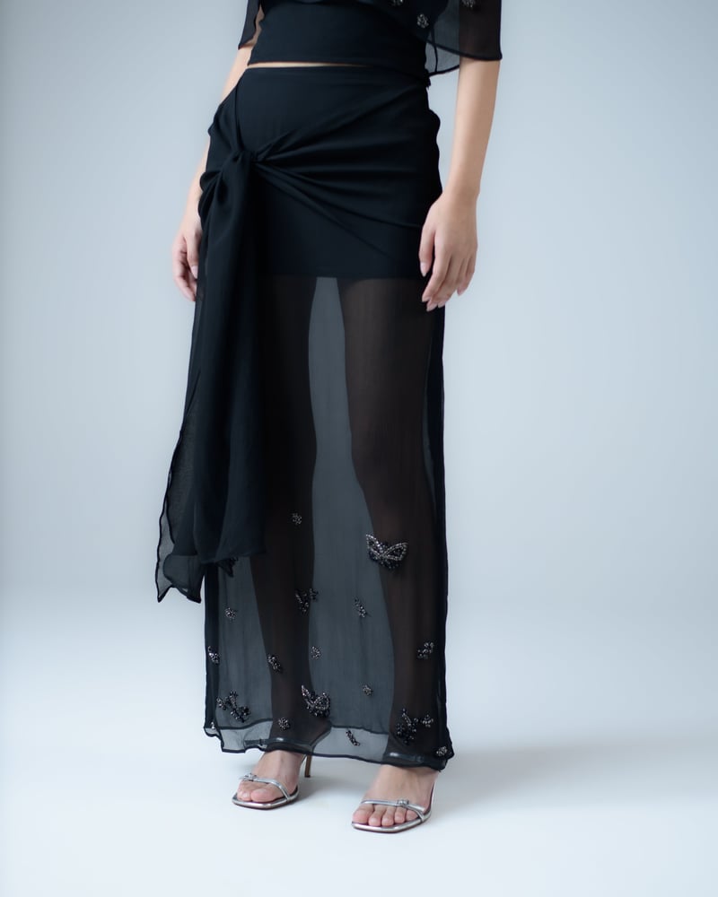 Black Silk Chiffon Embellished Maxi Skirt — MAGIA