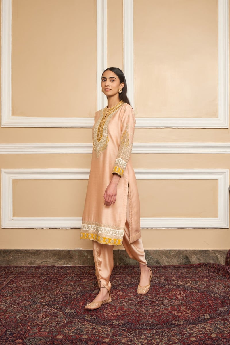 Rose Pink Embroidered Straight Kurta Set with Dhoti