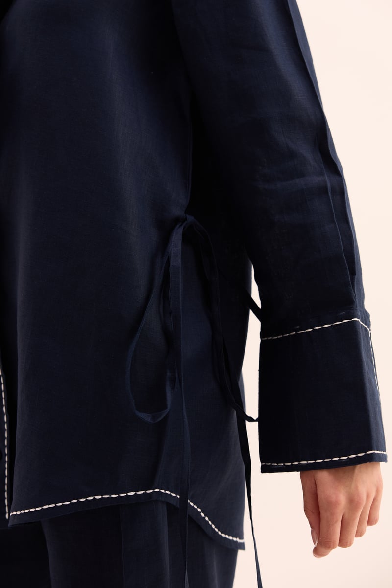 Blue Linen Shirt and Balloon Pants Co-ord Set