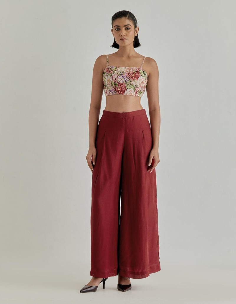 Red Pink Rosette Nomad Bustier & Cape & Trouser