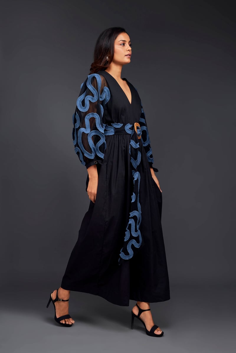 Black and Blue Applique Culotte Jumpsuit