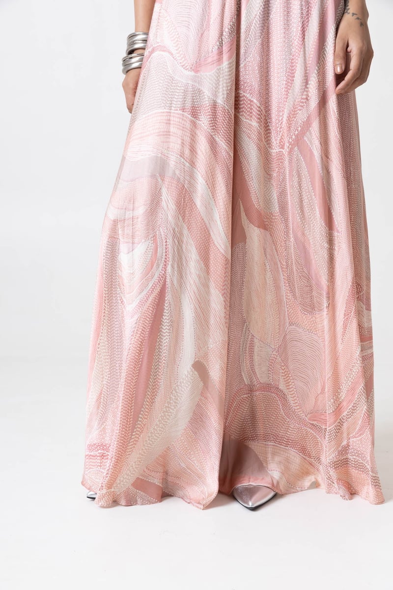 Pink Peach Abstract Printed Halter Maxi Dress