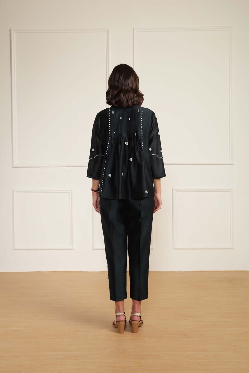 Indigo Silk Chanderi Shirt and Straight Pant Co-ord Set