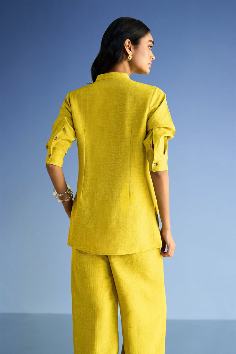 Chartreuse Linen-Blend Relaxed Fit Pleated Cuff Trousers