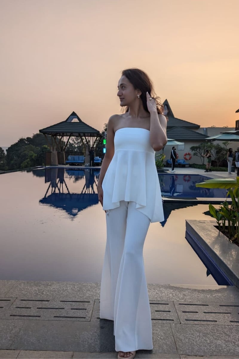 White High-Waist Bell Bottom Trousers with Side Zip