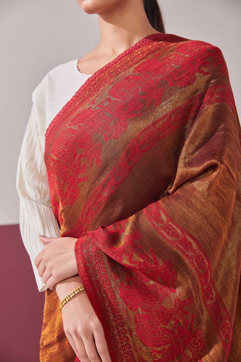 Wool Reversible Zari Stole