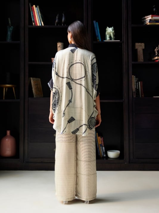 Ivory and Black Printed Zip-Front Co-ord Set