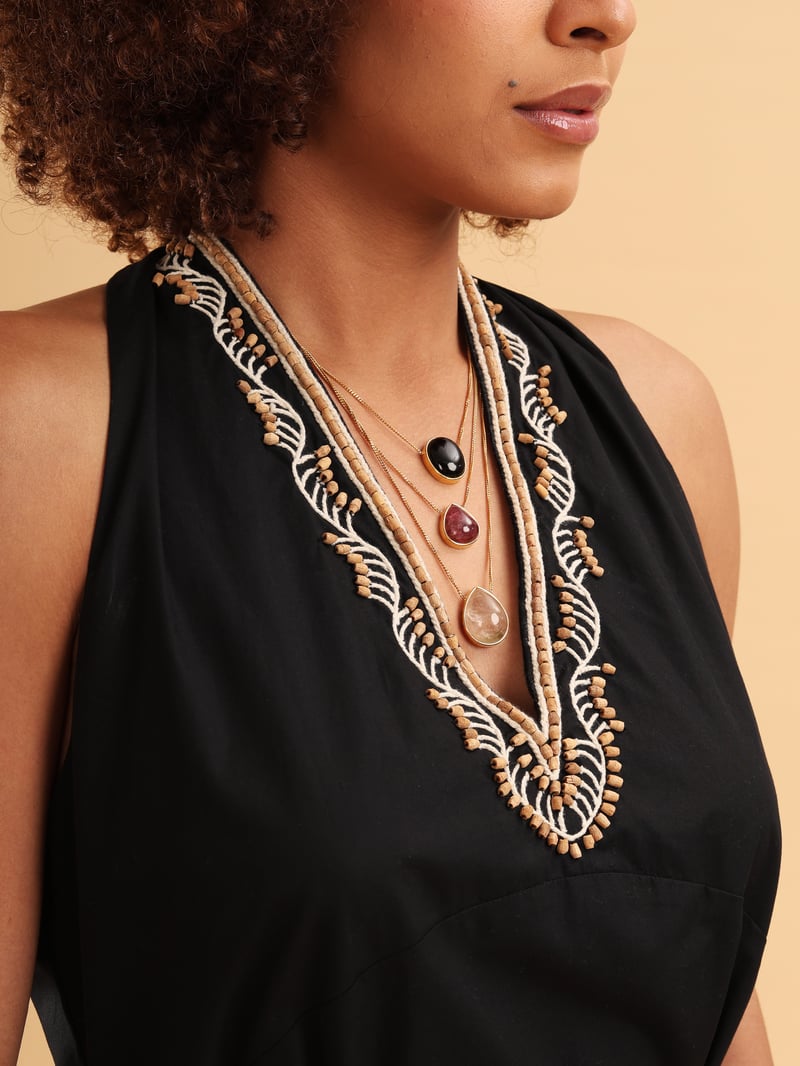 Black Halter Neck Embroidered Maxi Dress with Belt