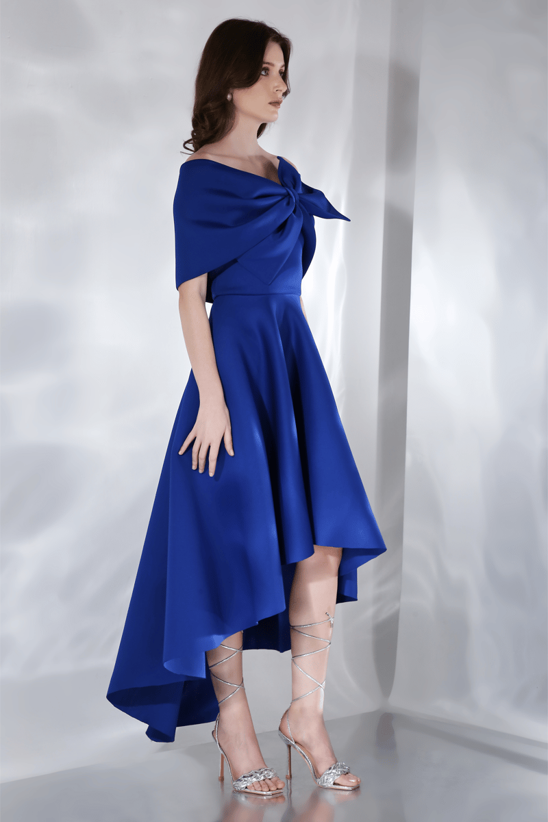 Blue Strapless Fit and Flare High-Low Midi Dress Set