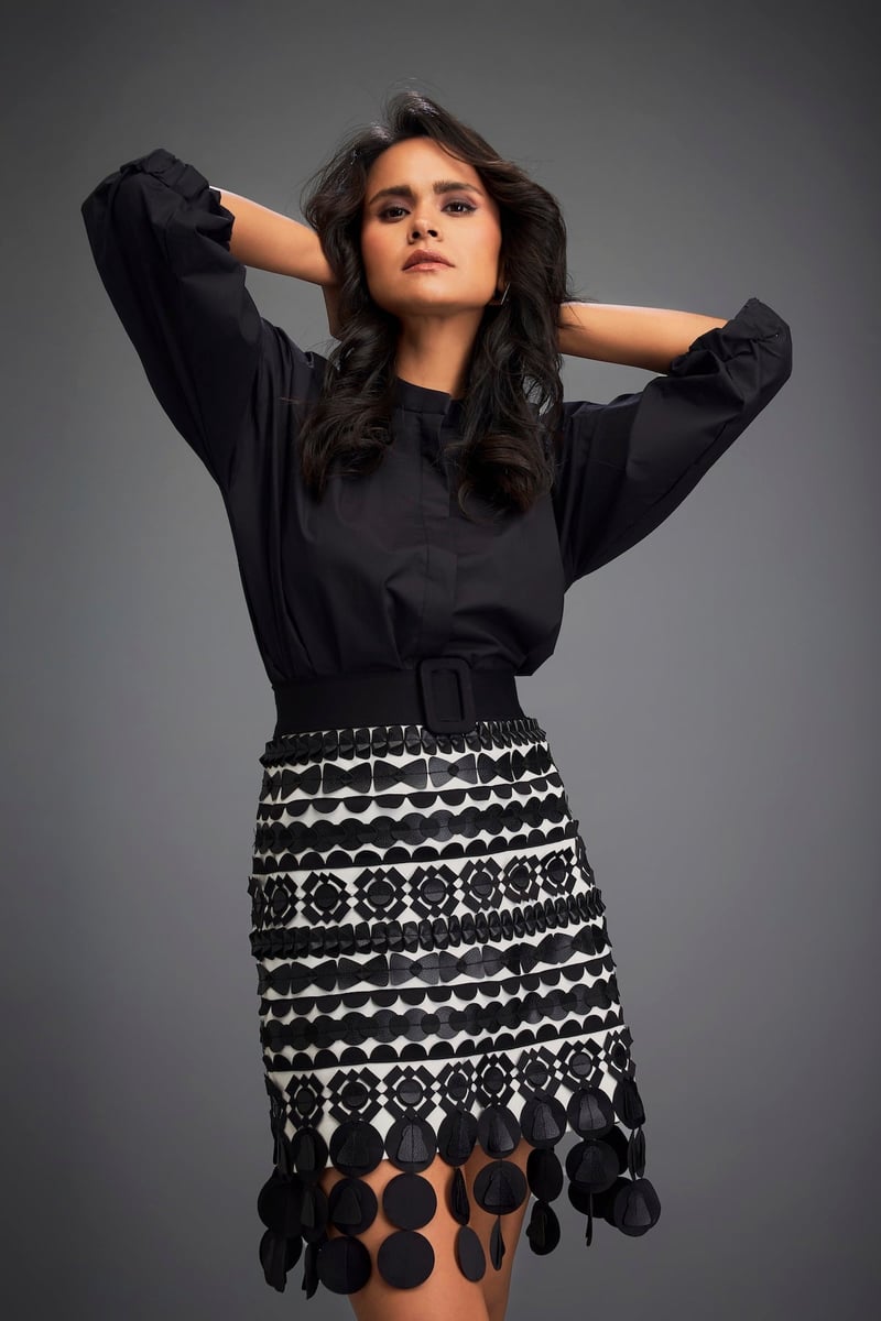 Black Oversized Mandarin Collar Shirt