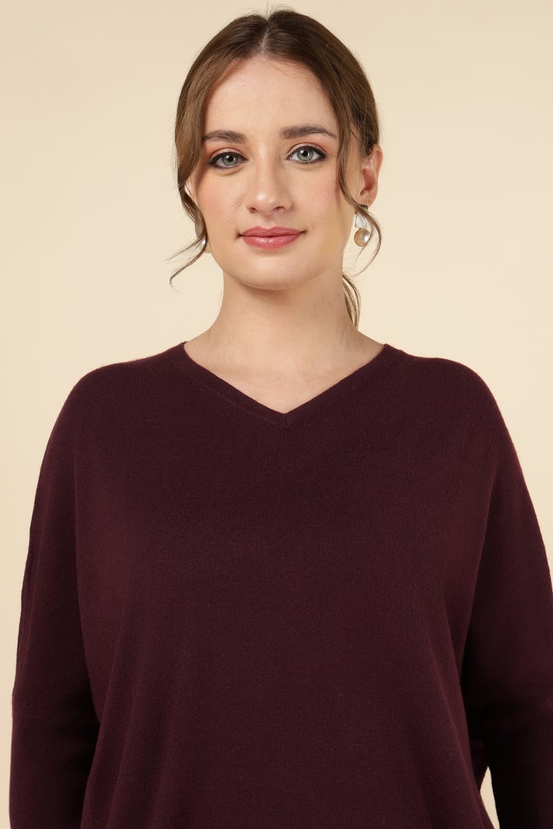 Bordo V-Neck Longline Relaxed Fit Sweater