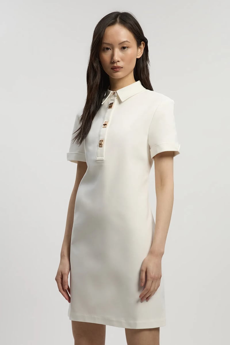 Ivory Collared Straight Mini Dress with Hardware Placket — KAREN MILLEN