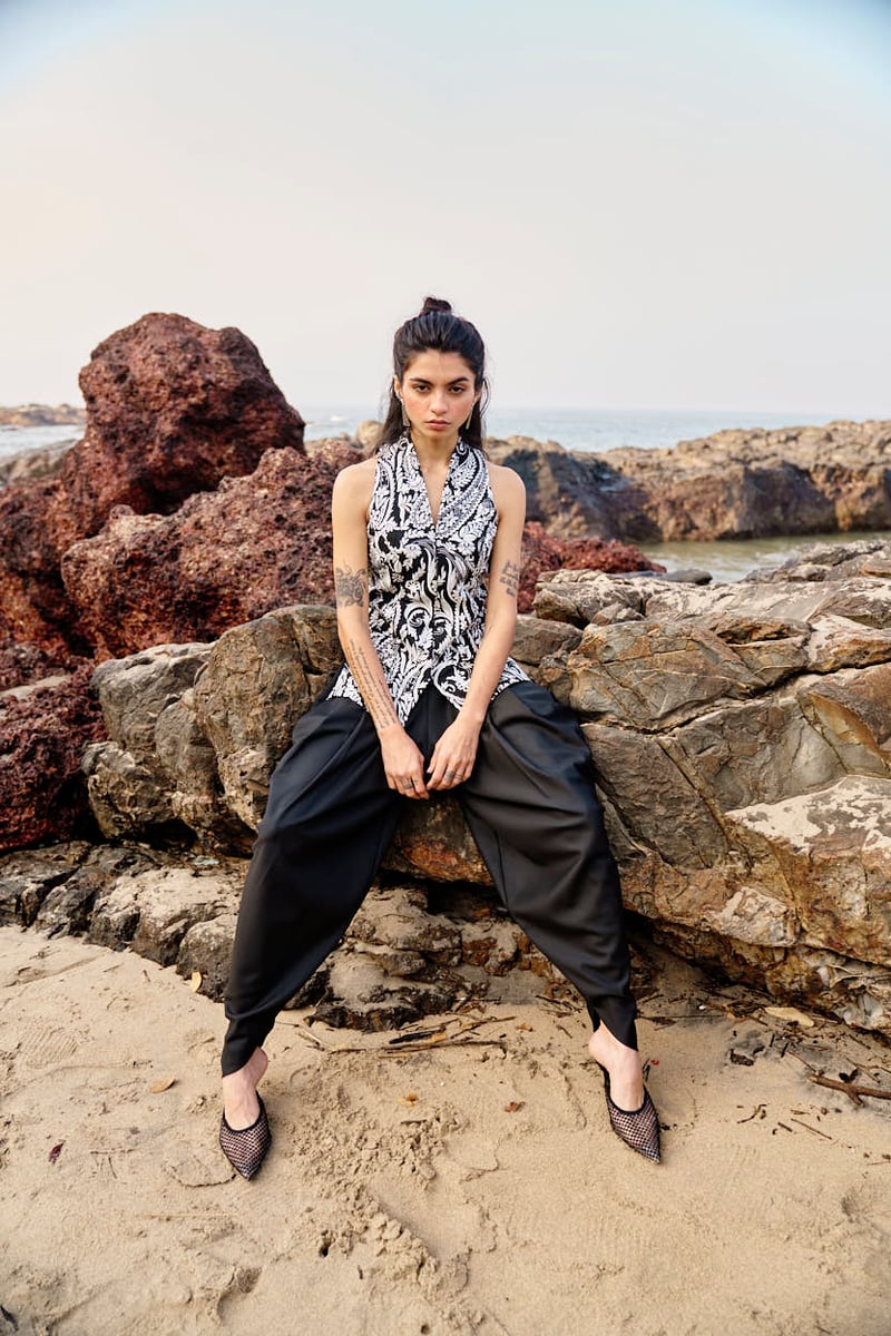 Black Dhoti-Inspired Cowl Drape Trousers