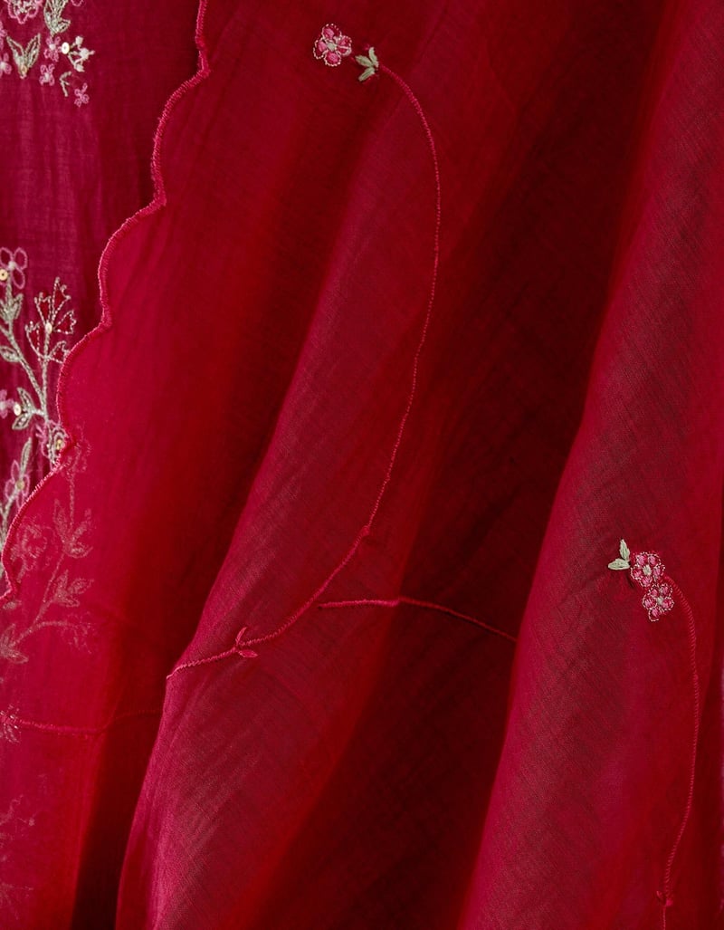 Deep Red Embroidered Straight Kurta Set with Pants