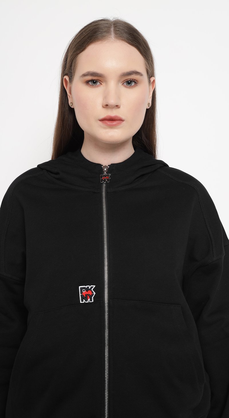 Black Zip-Up Cotton Terry Hoodie