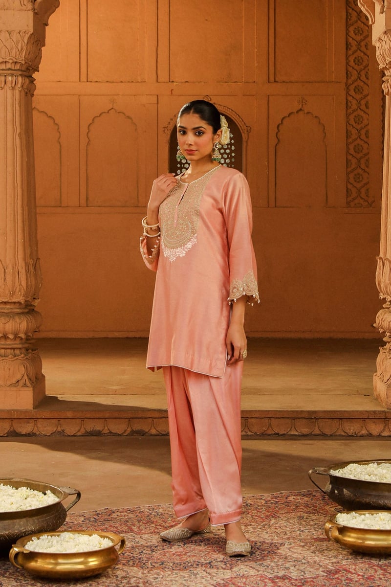 Off Rose Chanderi Embroidered Kurta and Salwar Set — Sheetal Batra
