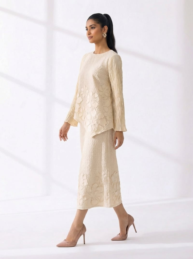 Ivory Textured Top and Midi Skirt Co-ord Set