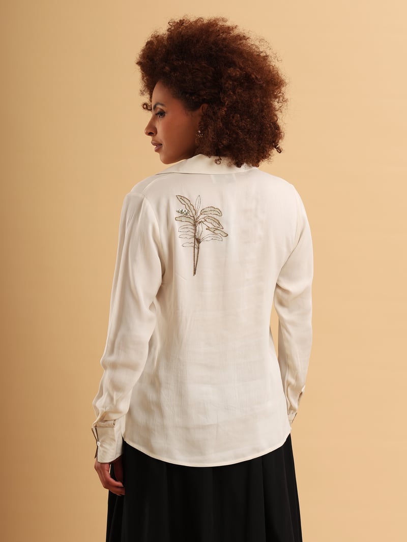 Off-White Embellished Georgette Shirt-Style Top