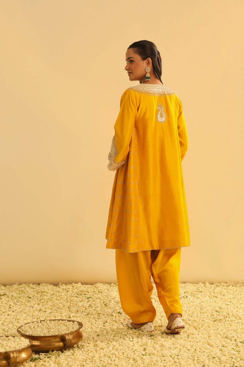 Mustard Kalidaar Choga Kurta Set with Salwar