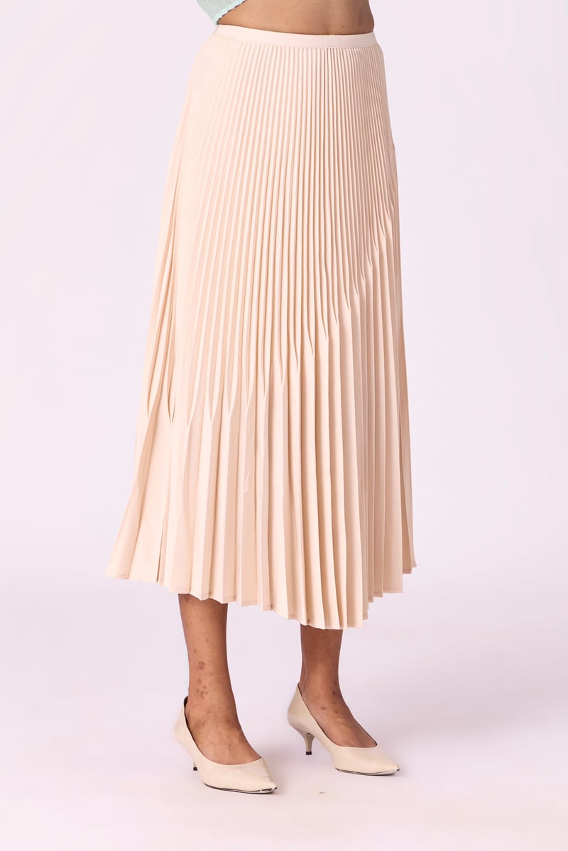 Cream Accordion Pleated Midi Skirt