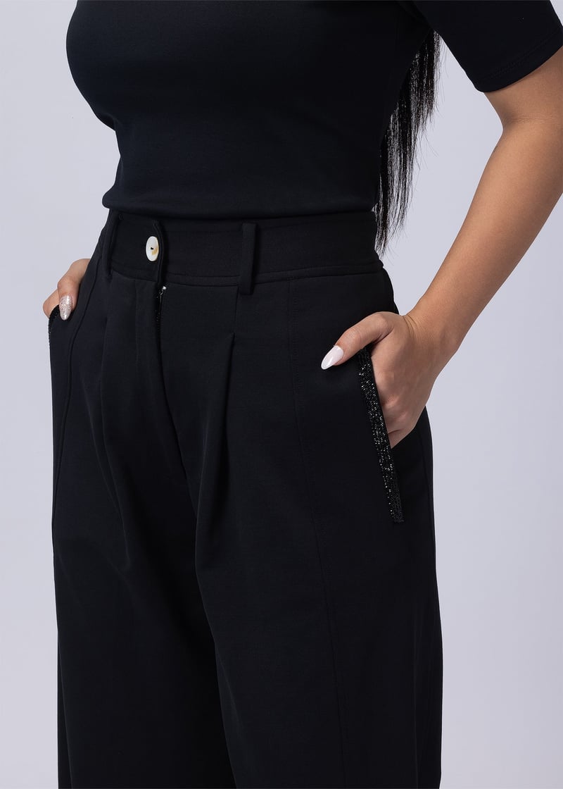 Carbon Black High-Rise Barrel-Leg Trousers