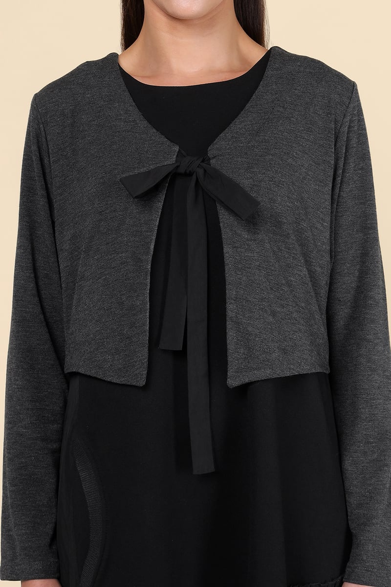 Black and Grey Layered-Look V-Neck Maxi Dress