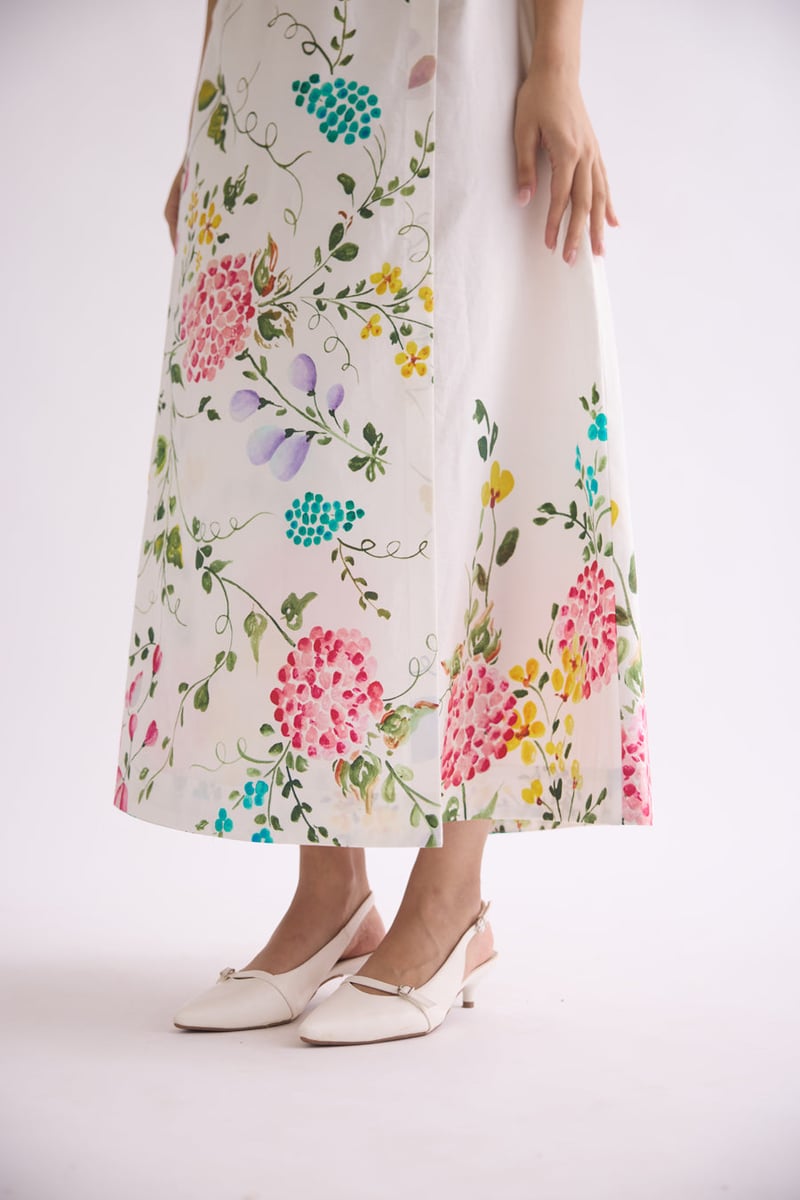 White Floral Poplin Top and Maxi Skirt Co-ord Set