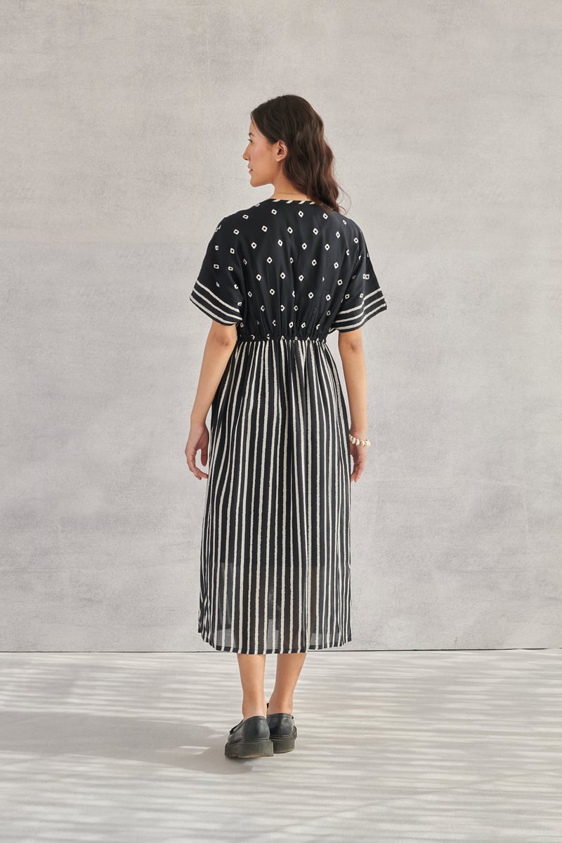 Black Monochrome Printed Midi Kaftan Dress