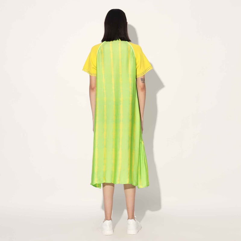 Pink/White Shibori Stripe Satin Midi Shirt Dress