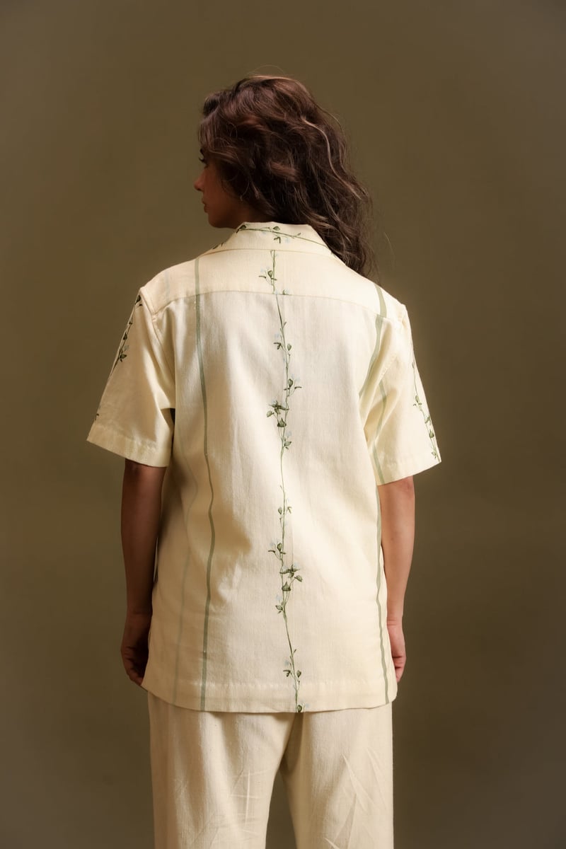 Butter Yellow Khadi Relaxed-Fit Printed Shirt