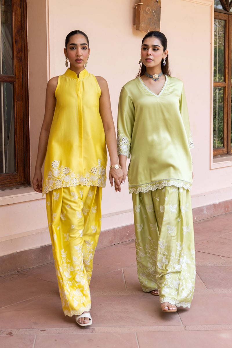 Green Cutwork Tunic and Farshi Pants Co-ord Set