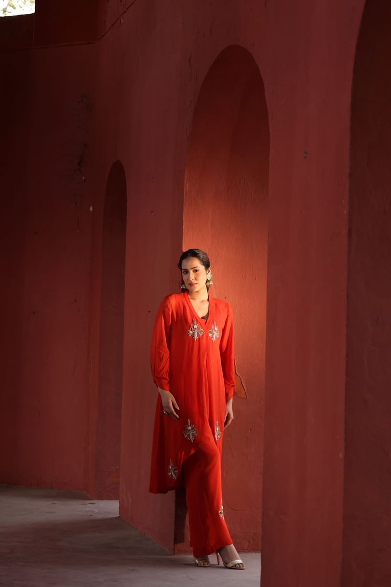 Georgette Red Co-Ord Set