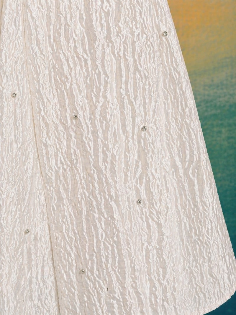Ivory Embellished Jacquard Fit and Flare Midi Dress