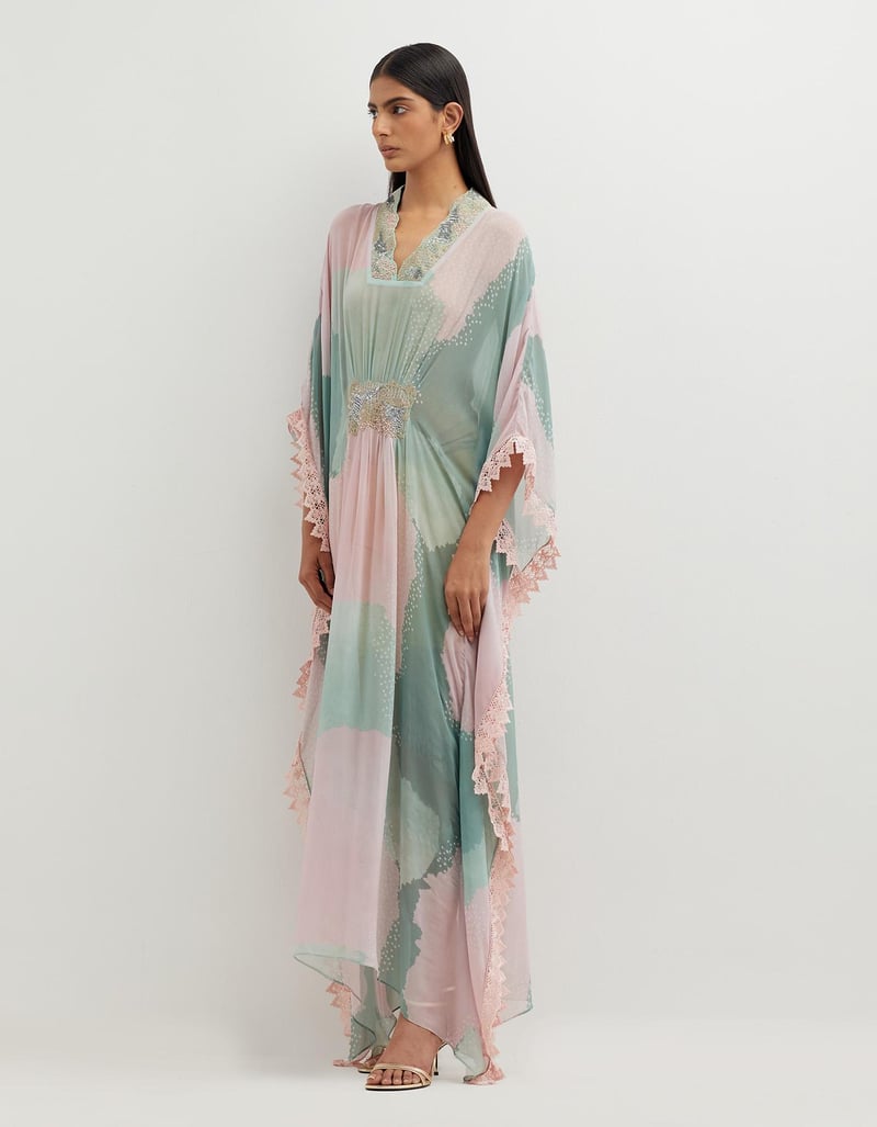 Printed Long Dress with Embellishement