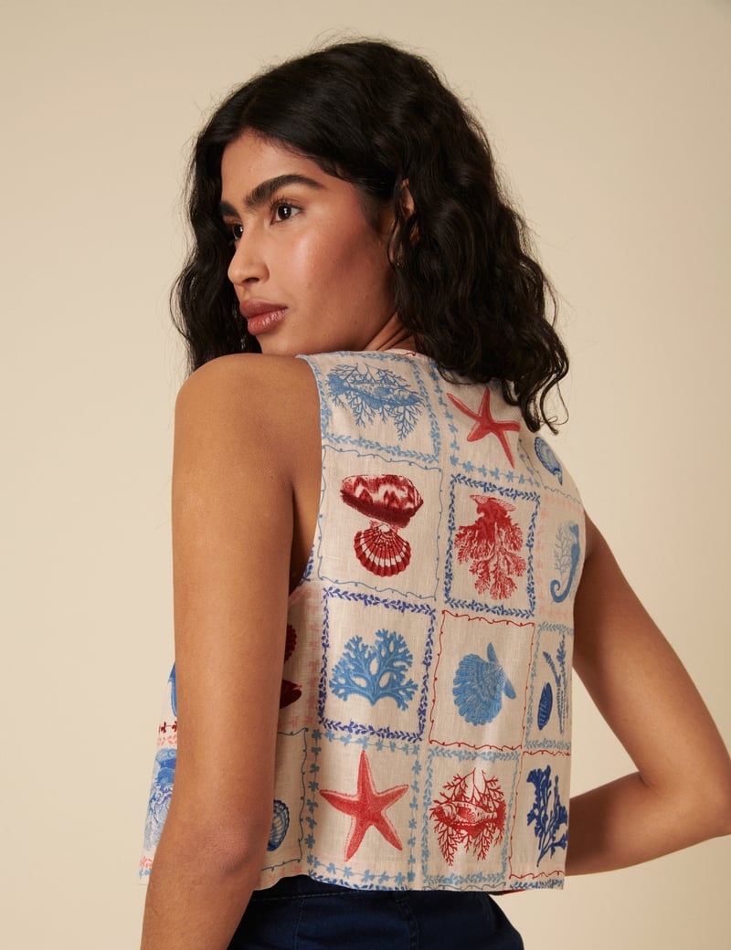 Multicolor Nautical Print Tie-Up Sleeveless Vest Top