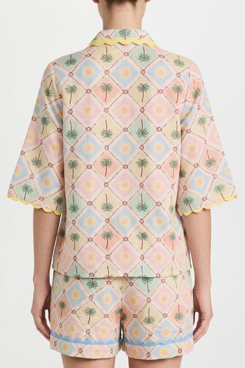Pastel Printed Linen Shirt and Shorts Co-ord Set