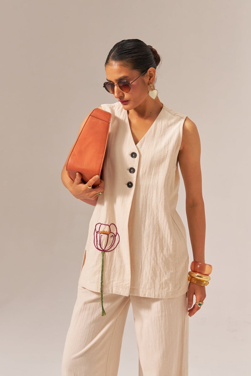 Cream Kala Cotton Button-Front Co-ord Set