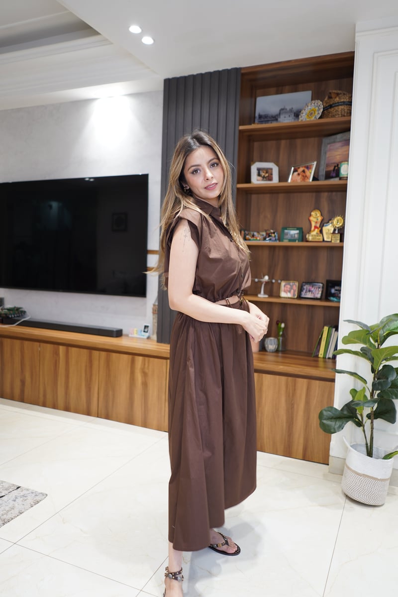 Brown Poplin Crop Shirt and Maxi Skirt Co-ord Set