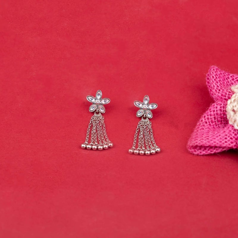 Essence Kundan Flower Chain Drop Earring