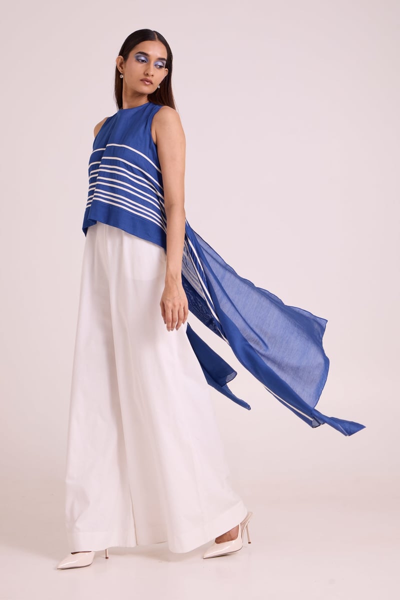 Electric Blue Colorblock Wide-Leg Jumpsuit with Overlay