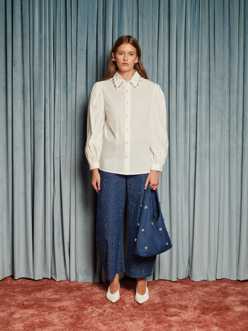 Blue Studded Wide-Leg High-Rise Jeans