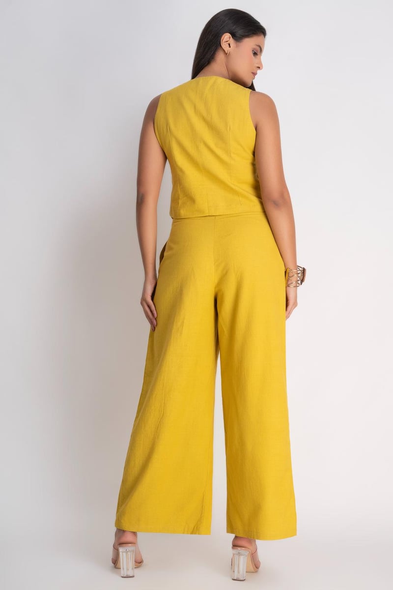 Mustard Waistcoat and Wide-Leg Pants Co-ord Set
