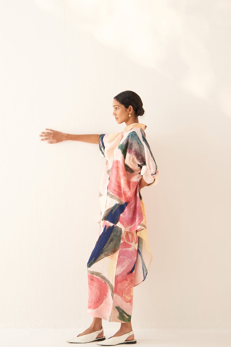 Off-White Abstract Print Cotton Crepe Culottes